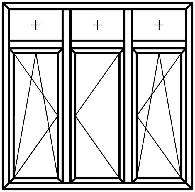 Чертеж трехстворчатого окна